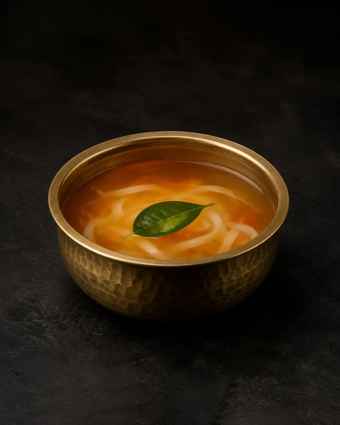 Tender coconut rasam, plated at NIRĀVA